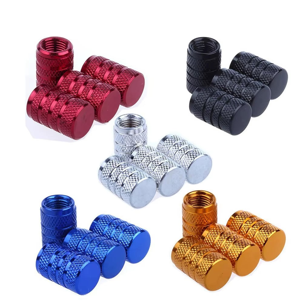 4 Aluminum Tire Valve Stem Caps – Universal Knurled Style for Cars